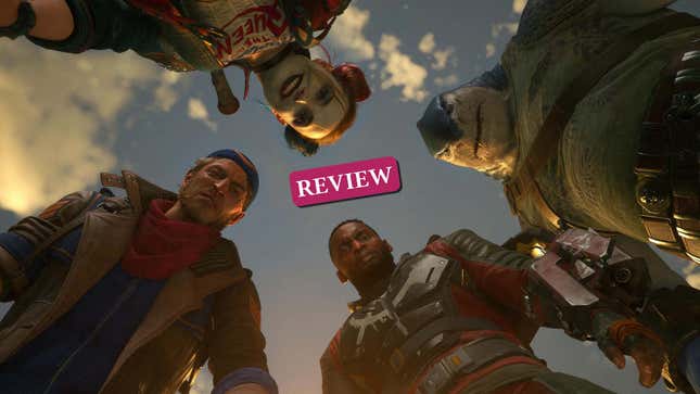 An image shows the Suicide Squad looking down at the camera.